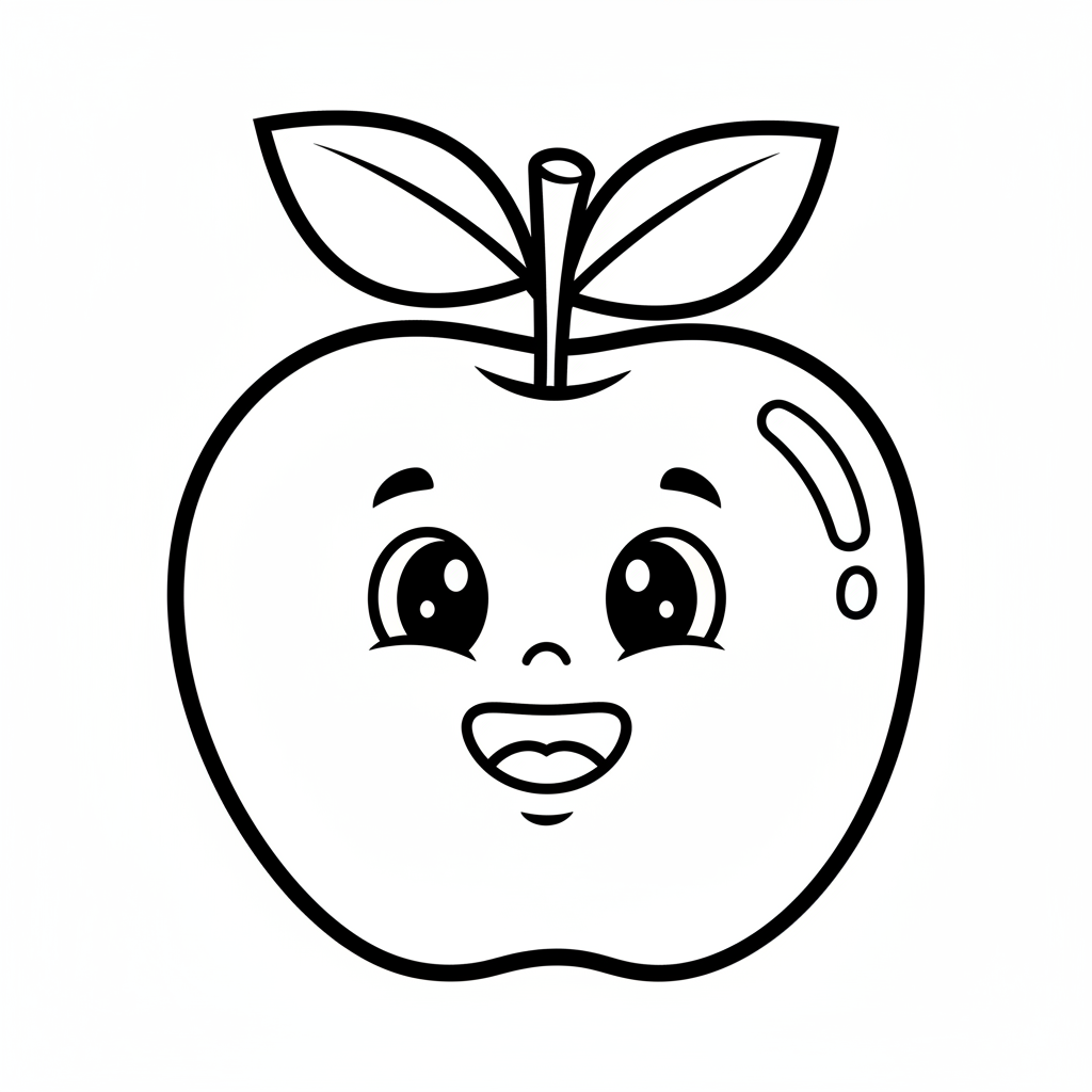 Apple with a smile — printable apple coloring page