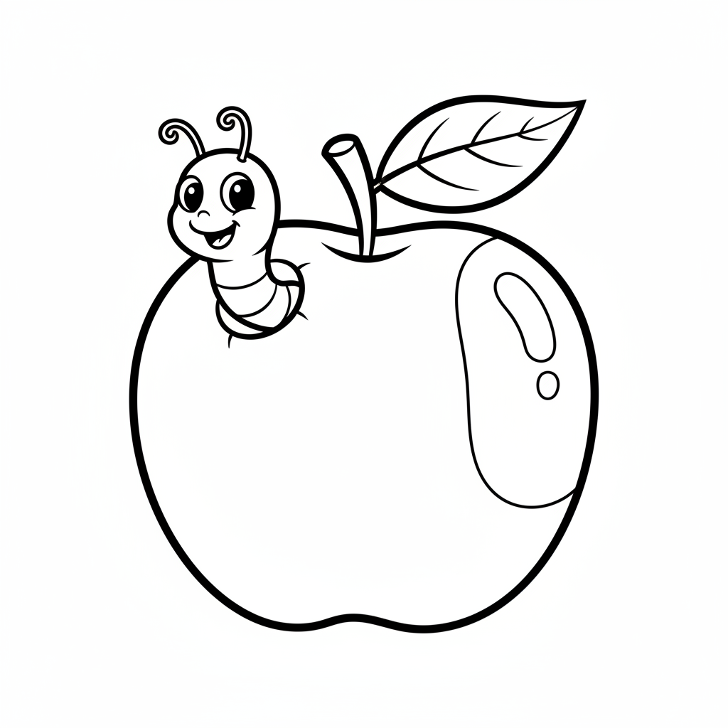 Apple with a worm — printable apple coloring page