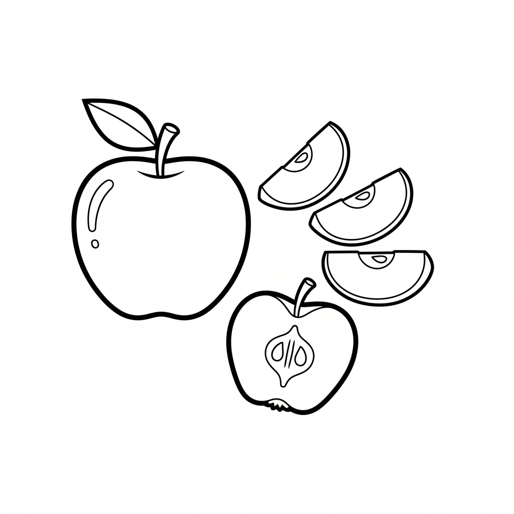 Apple slices and core — printable apple coloring page