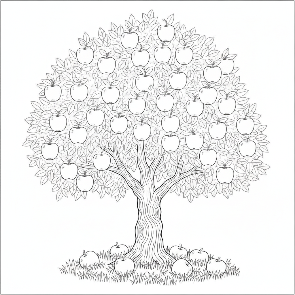 Apple tree — printable apple coloring page