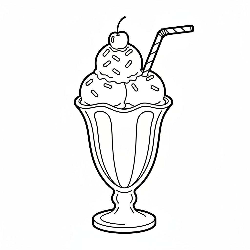 Sundae in a glass — printable ice cream coloring page