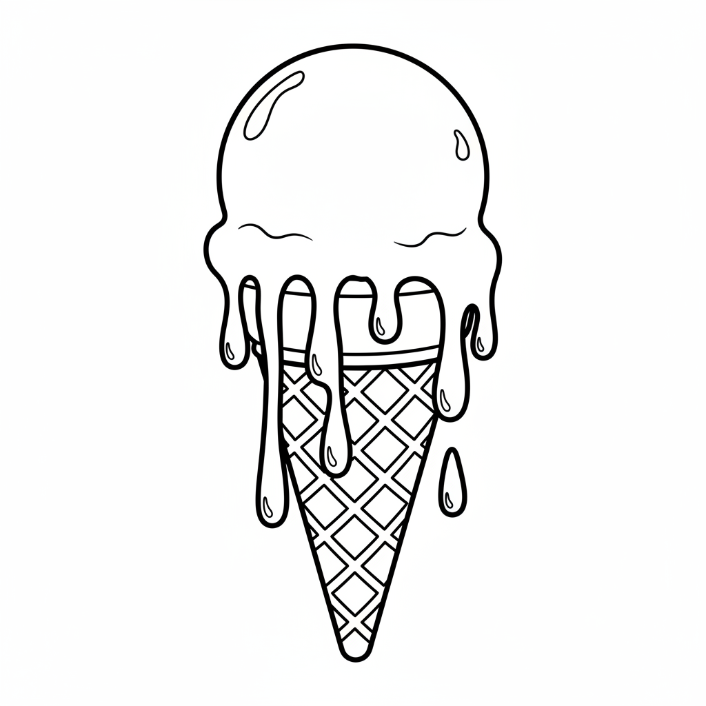Melting cone — printable ice cream coloring page