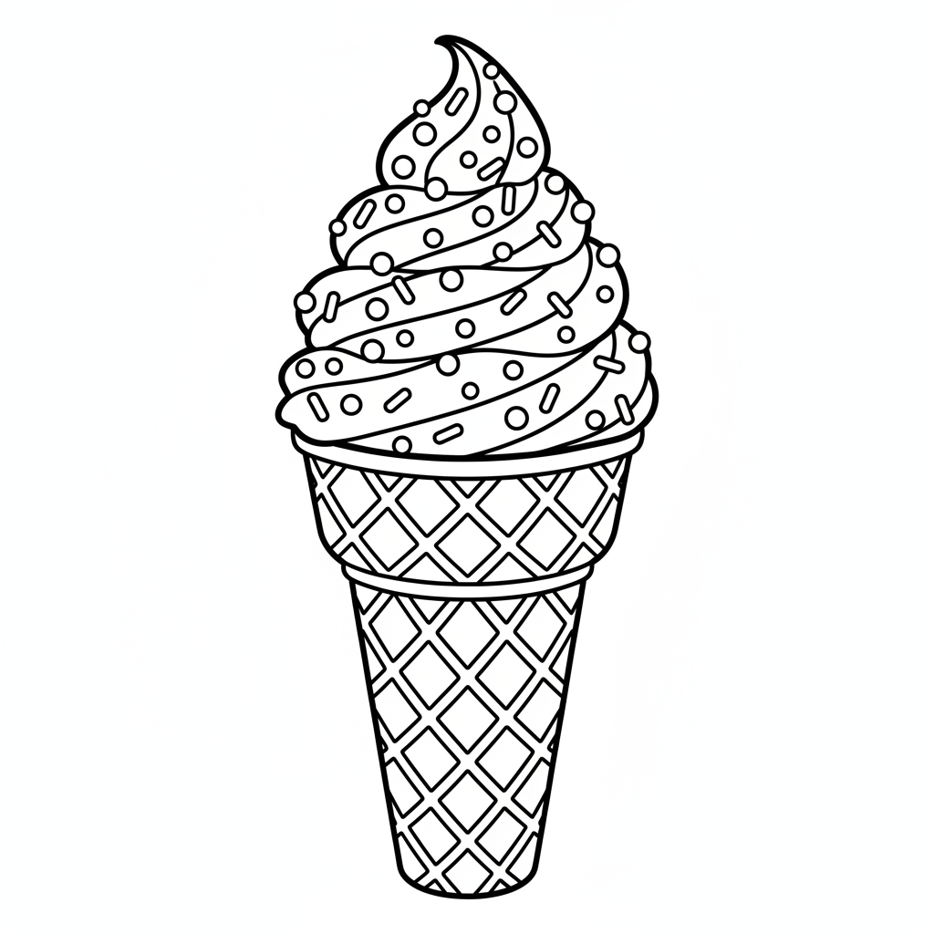 Waffle cone with sprinkles — printable ice cream coloring page