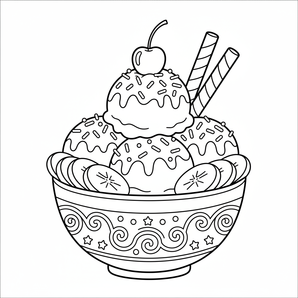 Sundae feast — printable ice cream coloring page