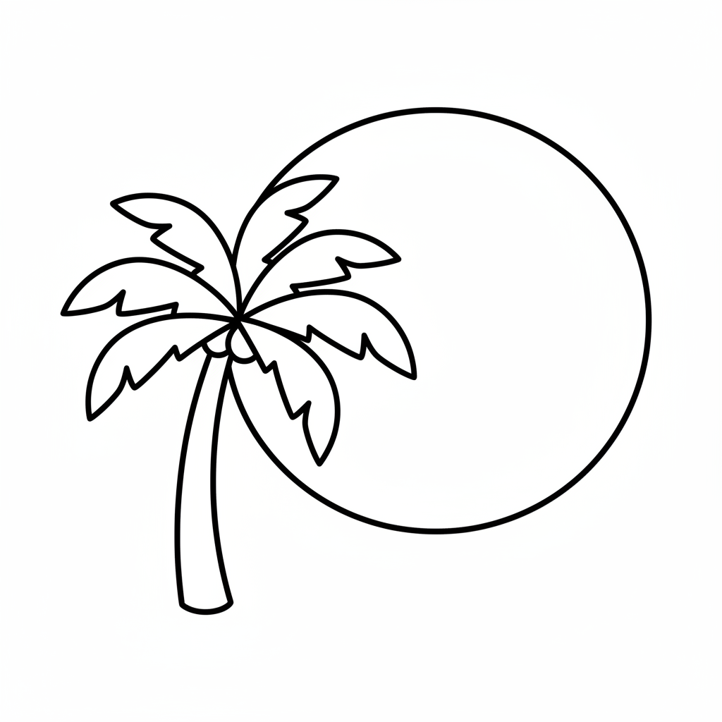 Palm and sun — printable palm tree coloring page