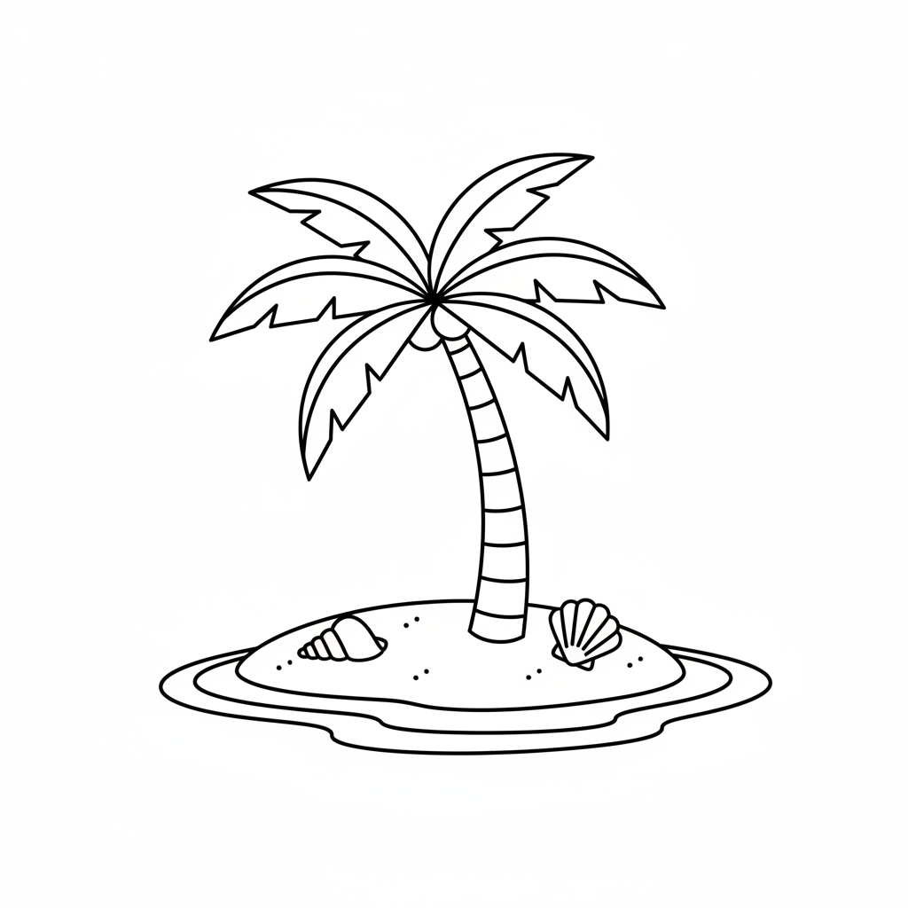 Palm on a beach — printable palm tree coloring page