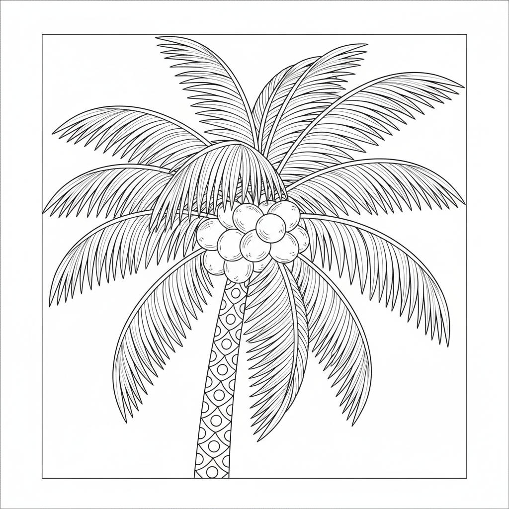 Palm frond study — printable palm tree coloring page
