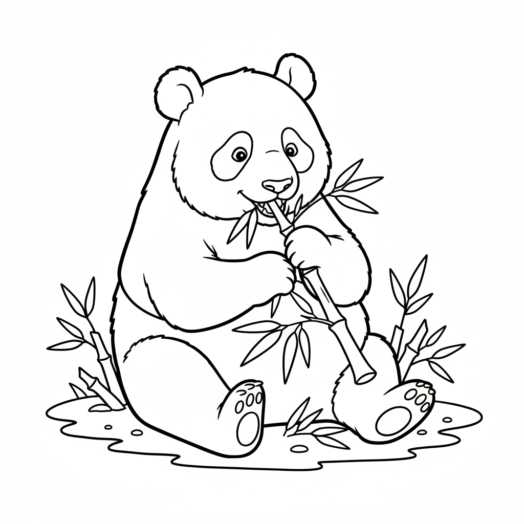 Panda eating bamboo — printable panda coloring page