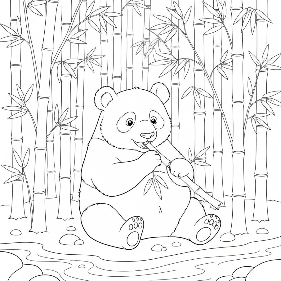 Bamboo forest scene — printable panda coloring page