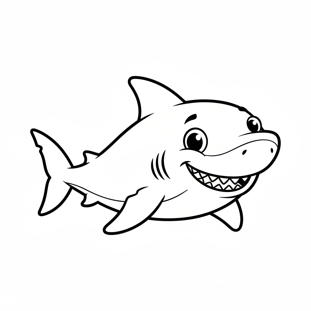 Friendly shark — printable shark coloring page