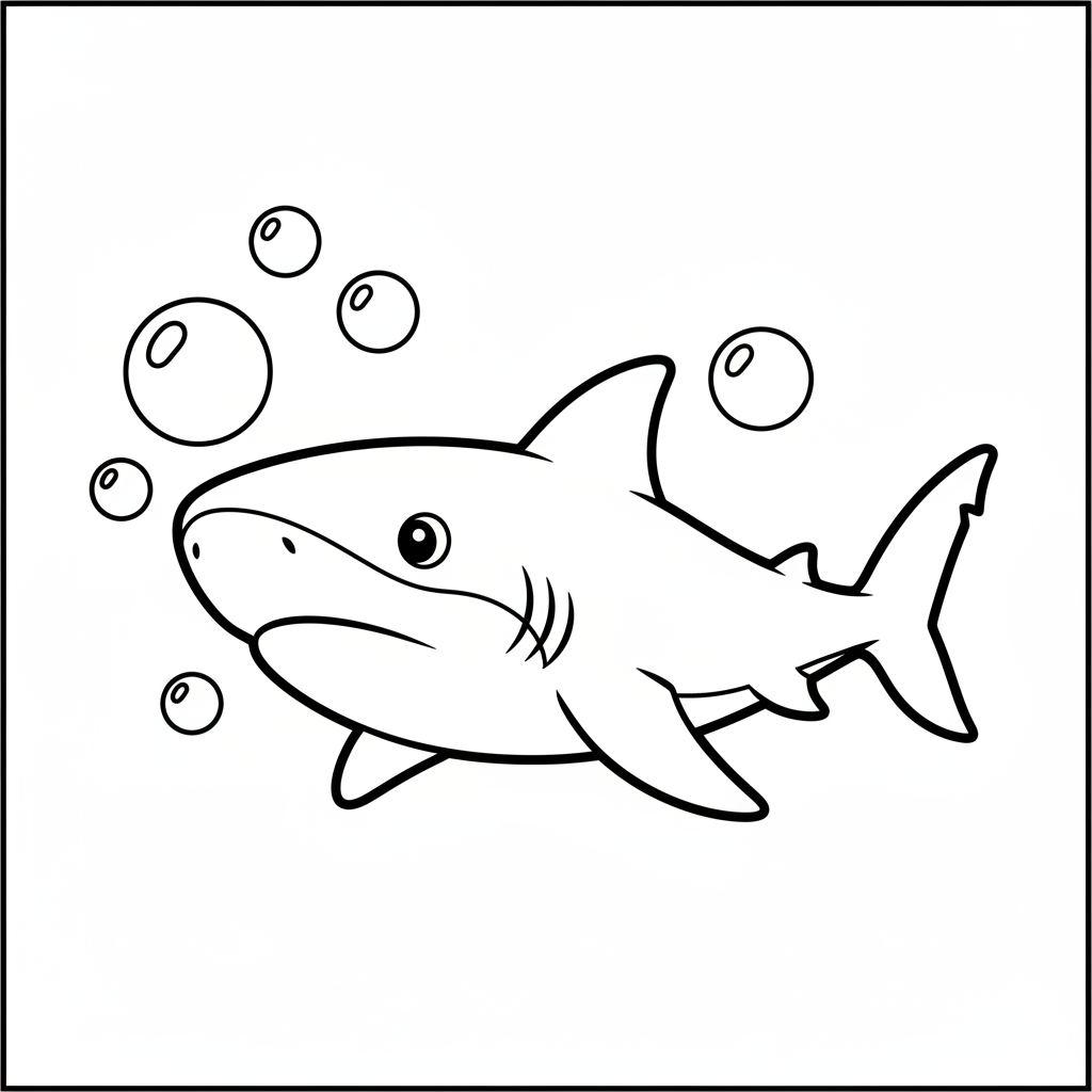 Shark and bubbles — printable shark coloring page