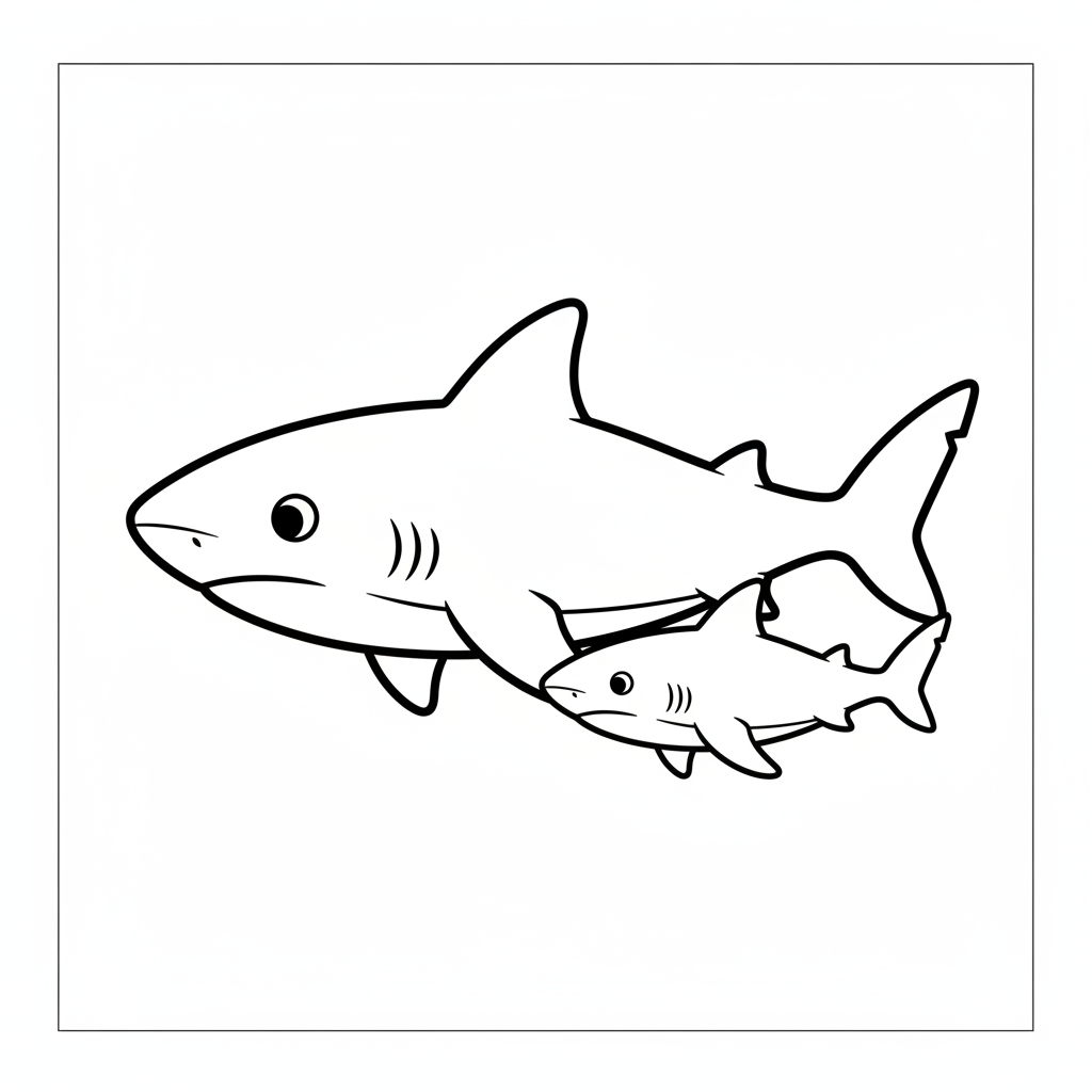 Baby shark and parent — printable shark coloring page