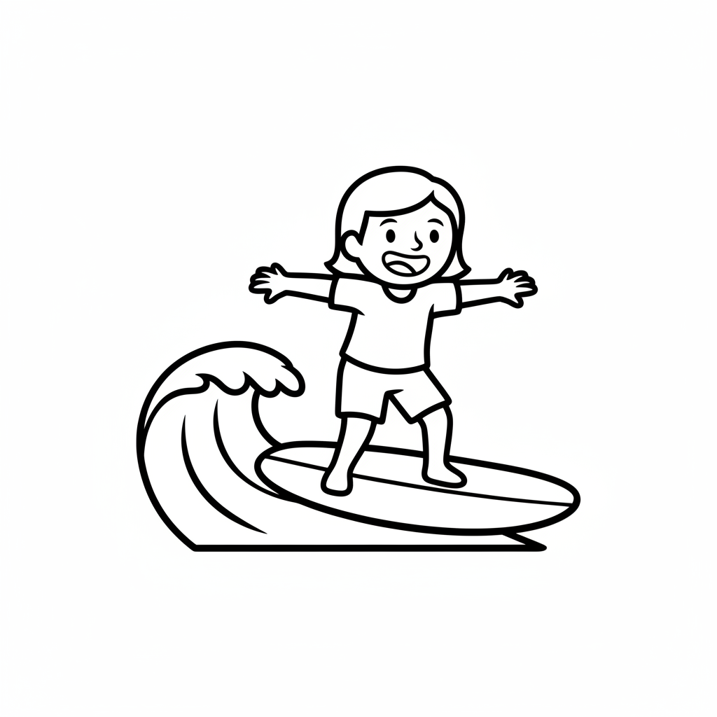 Surfer on a small wave — printable surfing coloring page