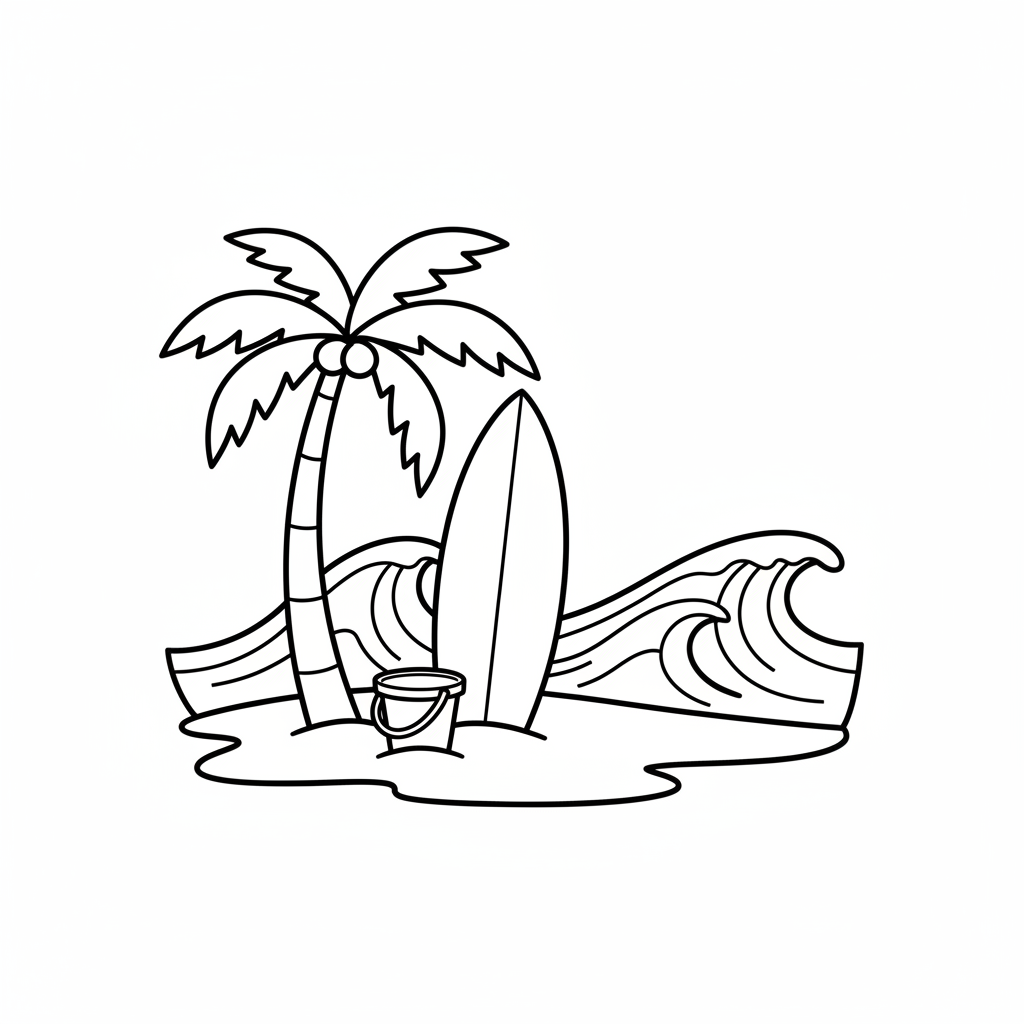 Beach day scene — printable surfing coloring page