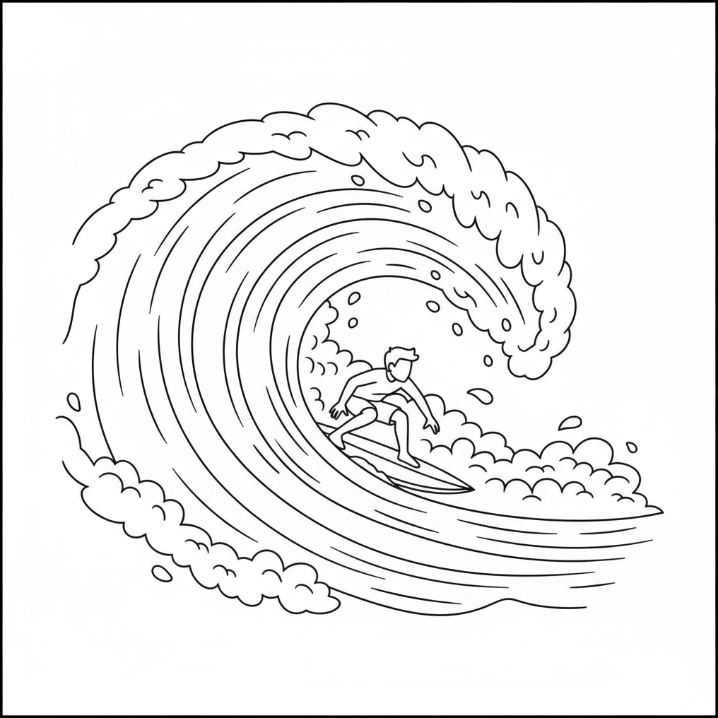 Big wave study — printable surfing coloring page