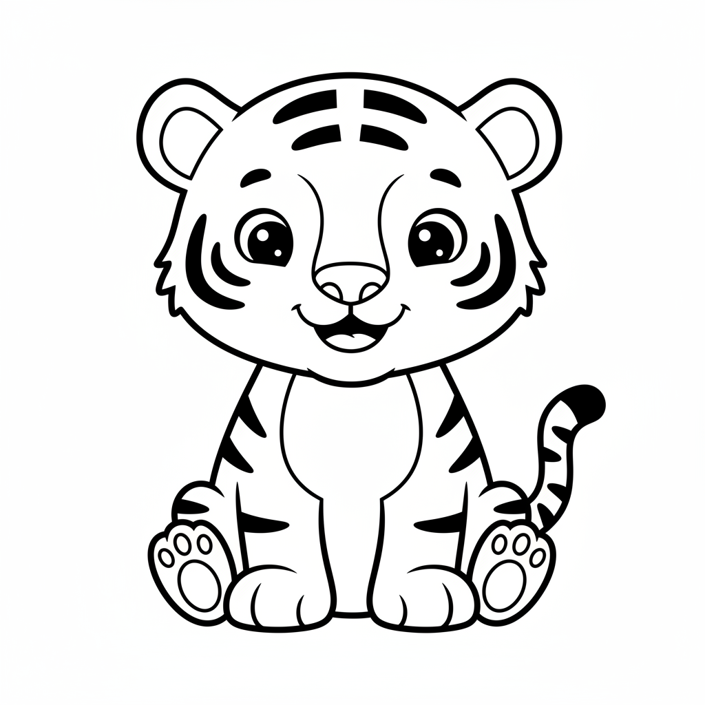 Sitting tiger cub — printable tiger coloring page