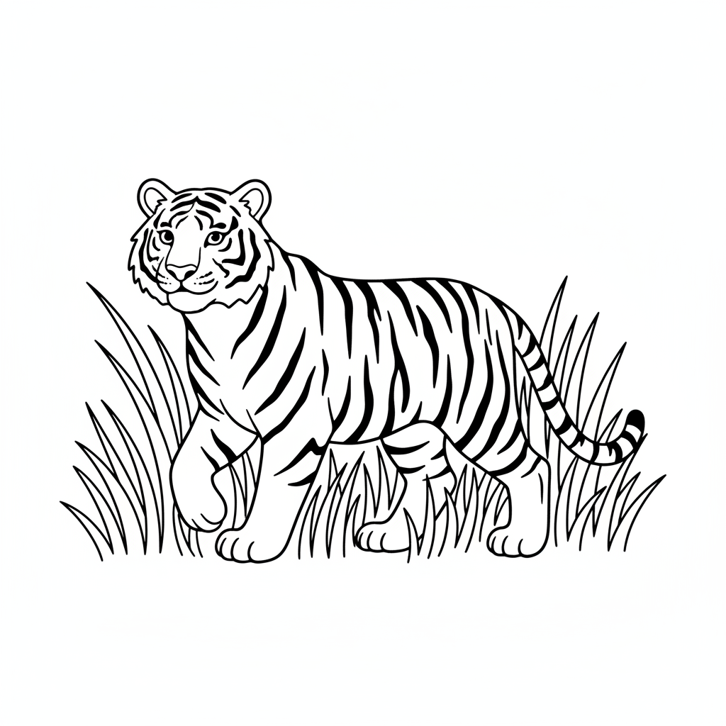 Tiger in tall grass — printable tiger coloring page