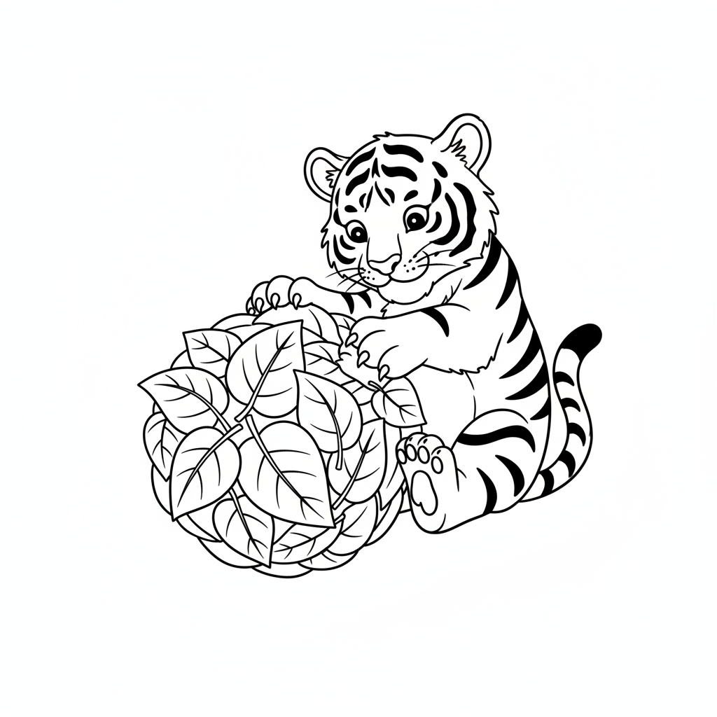 Tiger cub playing — printable tiger coloring page