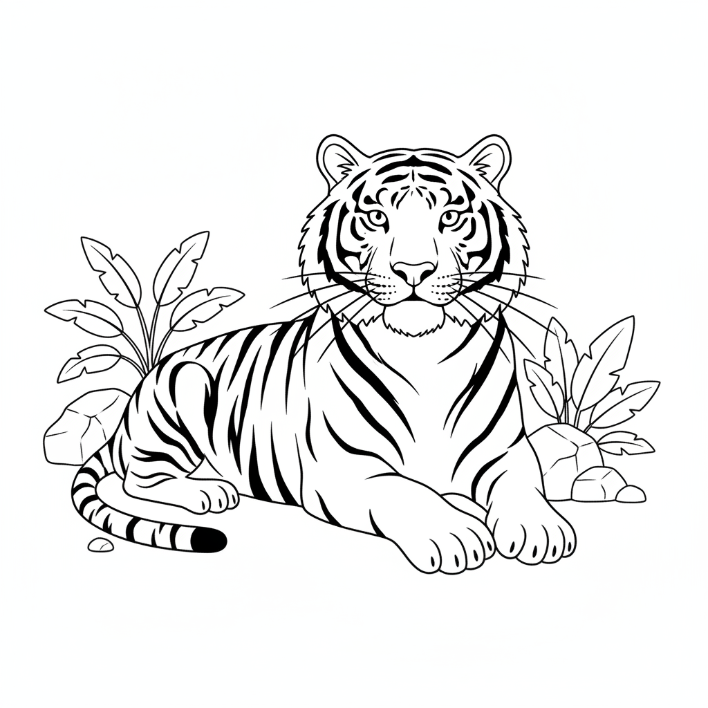 Resting tiger — printable tiger coloring page