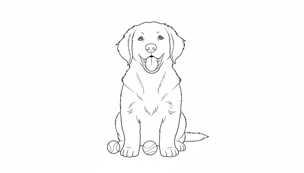 The same puppy as a printable coloring page